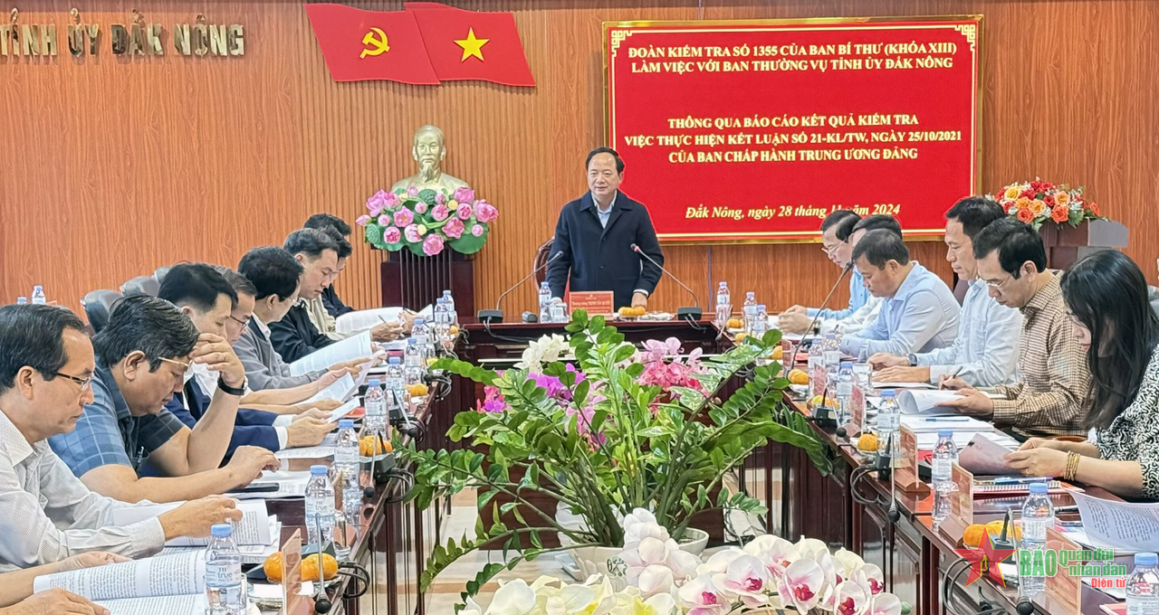 Đoàn kiểm tra của Ban Bí thư làm việc với Ban Thường vụ Tỉnh ủy Đắk Nông